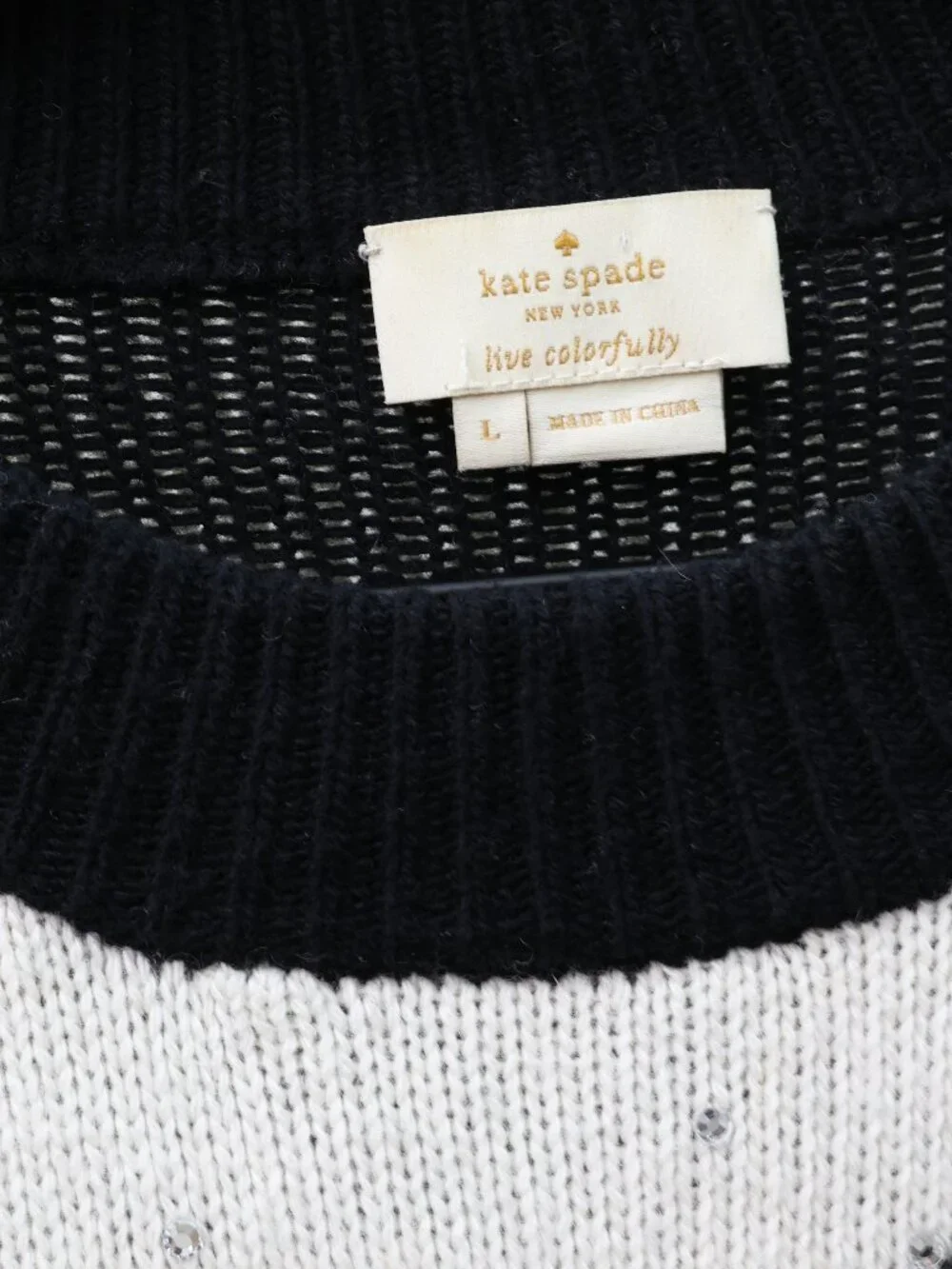 Kate Spade Penguin Intarsia Wool Blend Sweater White Black Large NJMU3093